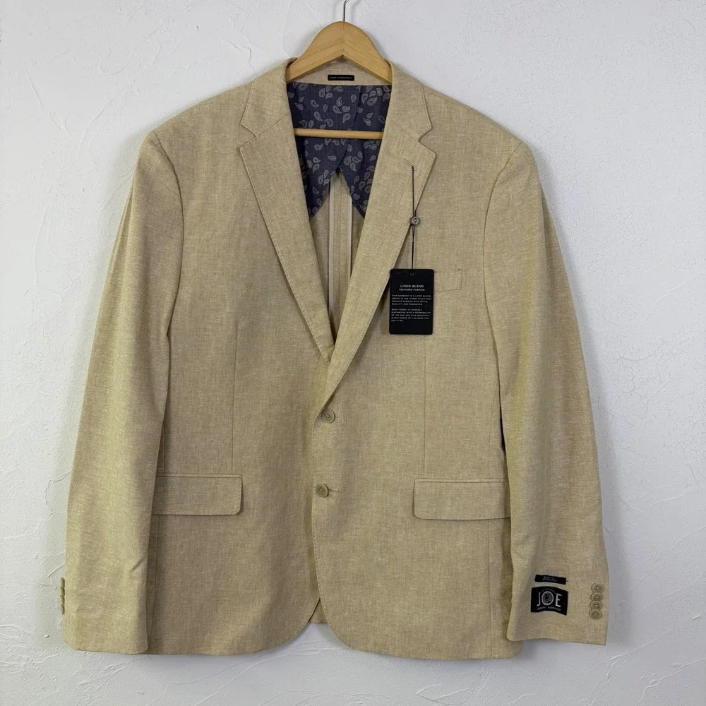 NEW Joseph Abboud Suit Set Mens 46R 34x30 Tan Linen Blend 2 Piece Wedding Summer